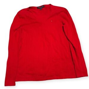 Tommy Hilfiger Women’s Red V-Neck Long Sleeve Sweater Size Small